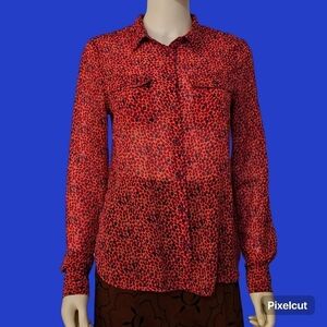 𝅺AMERICAN EAGLE Pink Confetti Sheer Long Sleeve Button Down Blouse